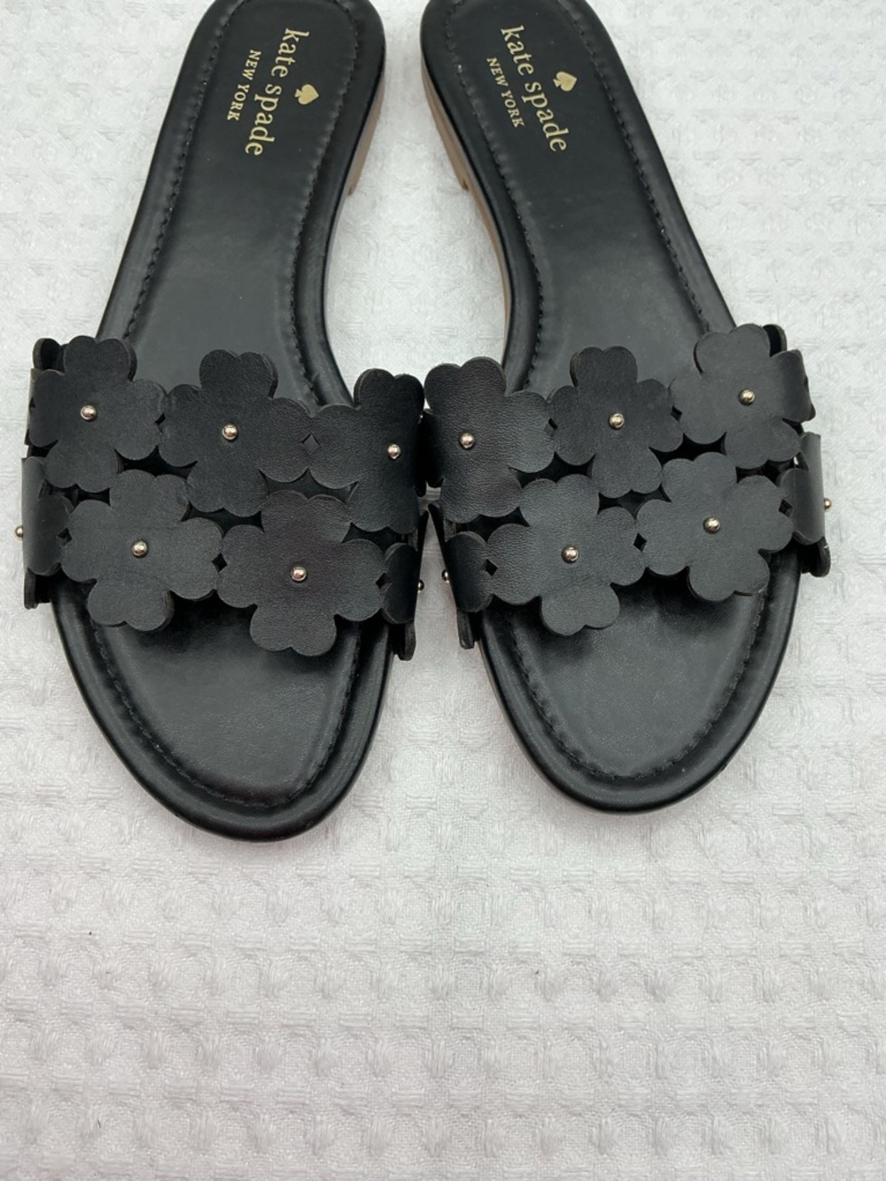 kate spade Black Floral Appliqué Slide Sandals - Picture 4 of 7